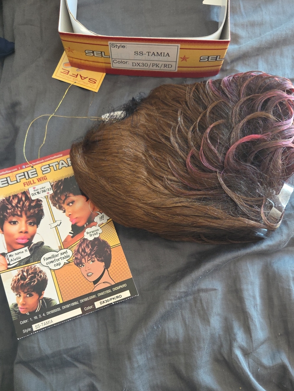 Fiesta SS-Tamia Short Synthetic Wig - Brown with Pink & Red Highlights
